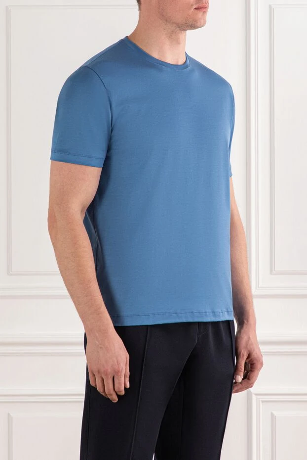 Cesare di Napoli men's cotton t-shirt, plain blue 190753 - photo 3