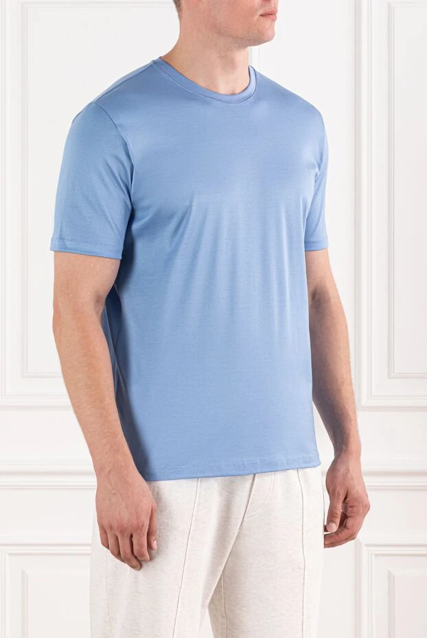 Cesare di Napoli sky blue cotton t-shirt with a slight satin sheen 190757 - photo 3