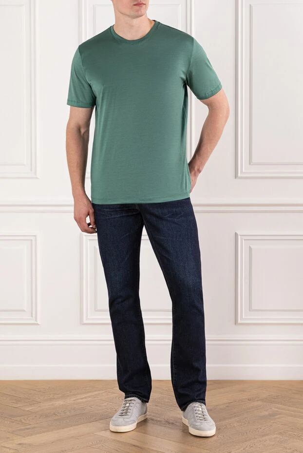 Cesare di Napoli men's cotton t-shirt in green with a slight glossy effect 190765 - photo 2