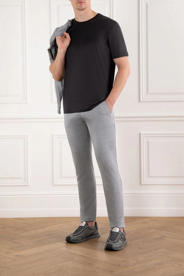 Cesare di Napoli men's cotton t-shirt, black, classic, with a slight sheen 190768 - photo 2