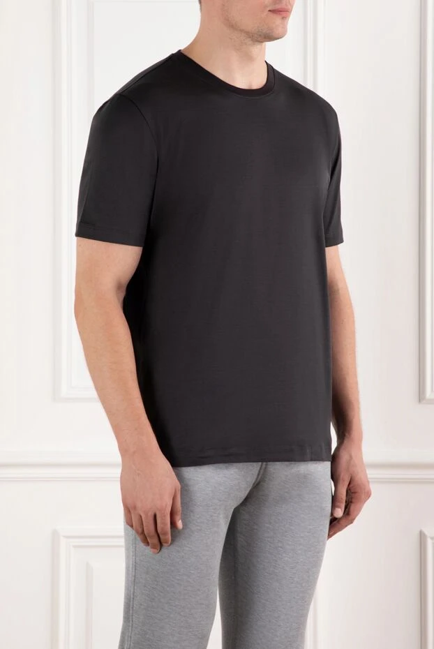 Cesare di Napoli men's cotton t-shirt, black, classic, with a slight sheen 190768 - photo 3