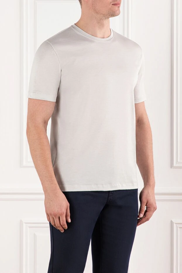 Cesare di Napoli men's basic cotton t-shirt, light gray with a slight sheen 190772 - photo 3