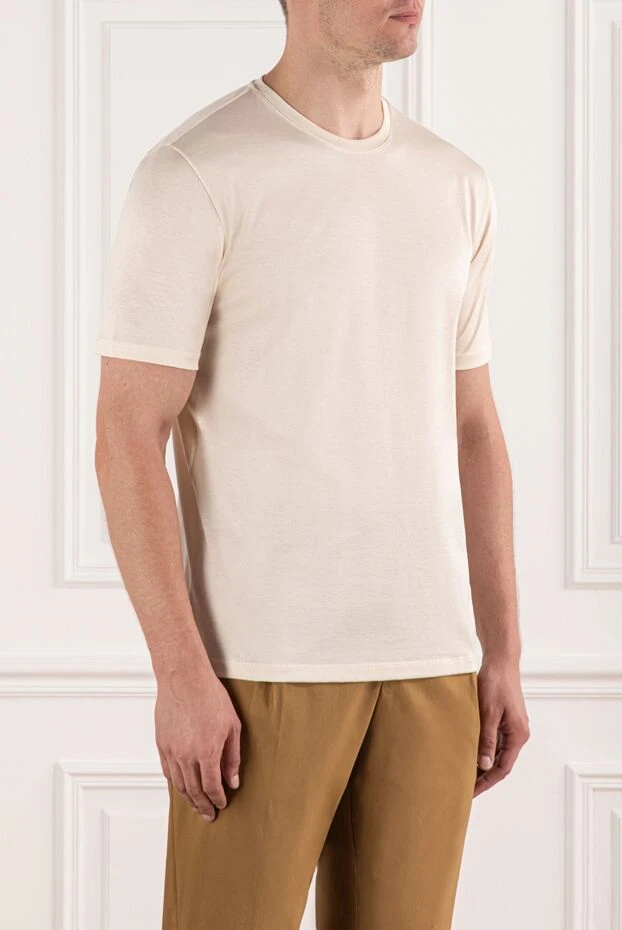 Cesare di Napoli men's light beige t-shirt made of brushed cotton 190778 - photo 3