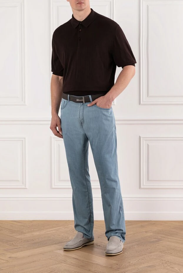 Cesare di Napoli men's brown knit polo shirt with a classic collar 190824 - photo 2