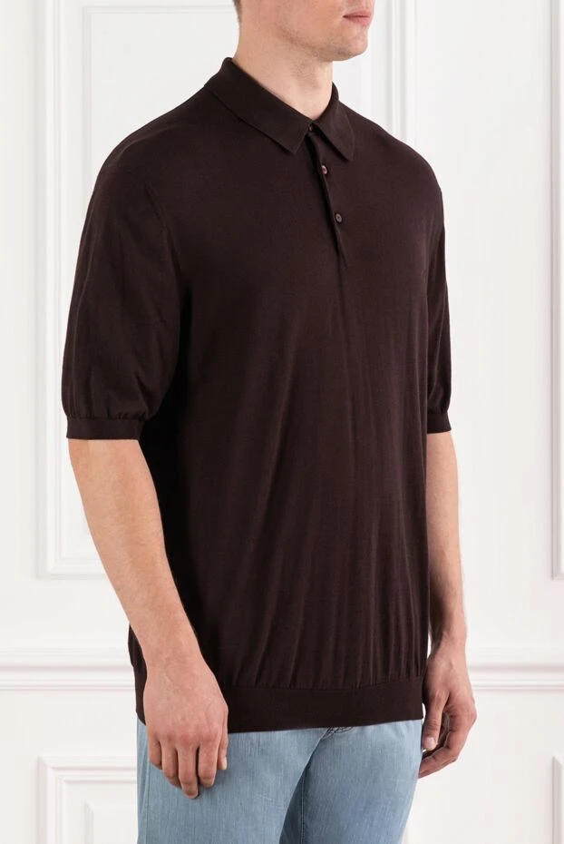Cesare di Napoli men's brown knit polo shirt with a classic collar 190824 - photo 3
