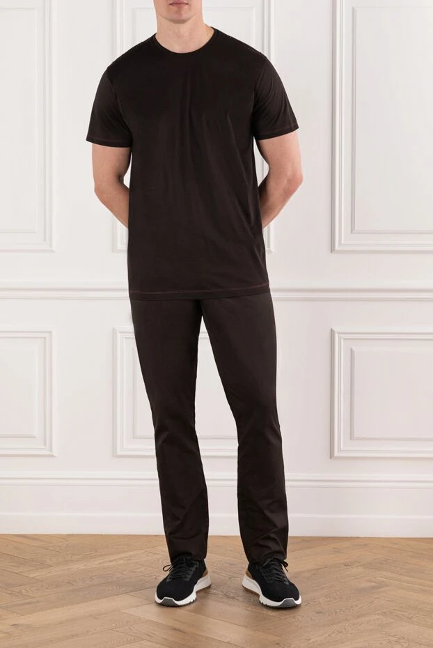 Tombolini men's dark brown cotton t-shirt with accent seams 190827 - photo 2