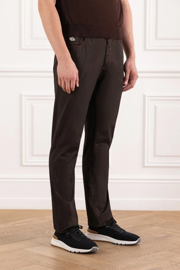 Zilli men's brown jeans with decorative red stitching 190831 - photo 3