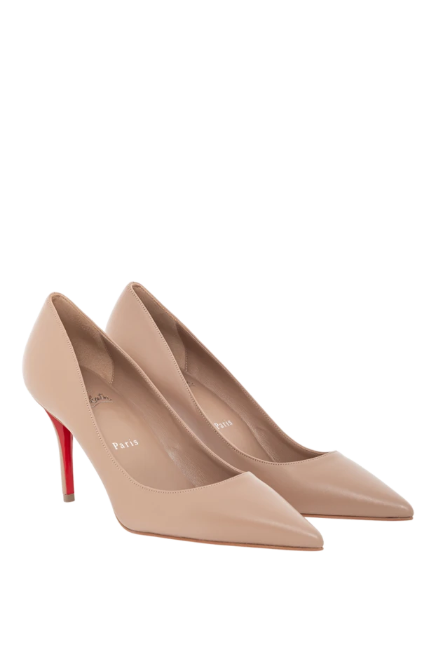 Christian Louboutin лодочки телесного цвета из кожи на каблуке средней высоты 190860 - фото 2