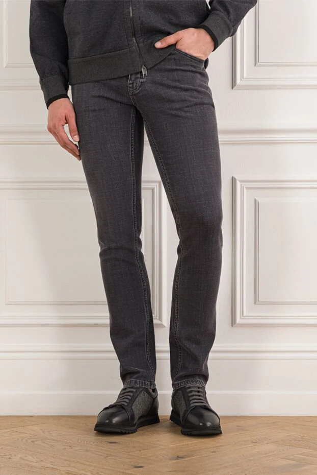 Doucal`s graphite-tone leather and wool sneakers 190870 - photo 2