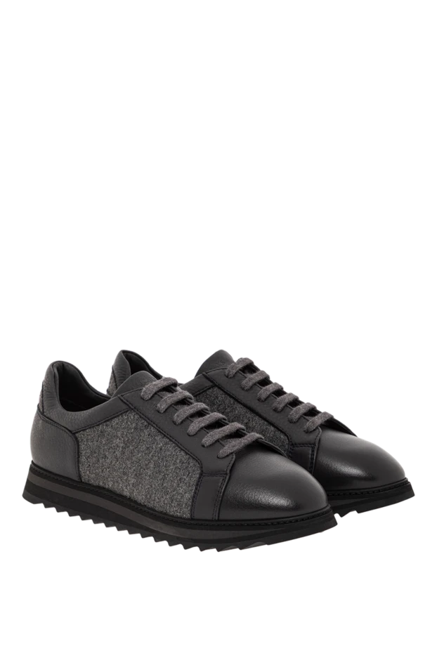 Doucal`s graphite-tone leather and wool sneakers 190870 - photo 3