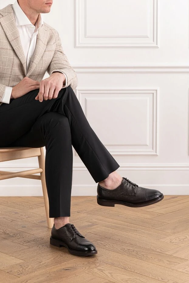 Doucal`s classic black genuine leather derby shoes 190871 - photo 2