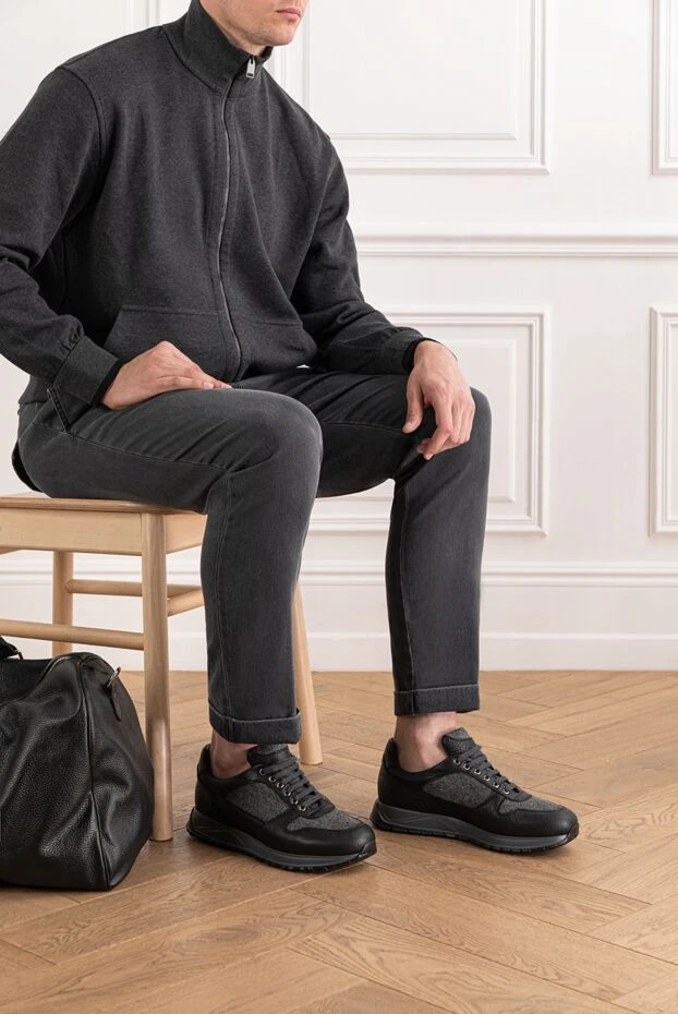 Doucal`s black sneakers with wool inserts and leather elements 190872 - photo 2