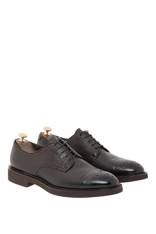 Doucal`s black derby shoes in grained leather with perforated toe 190874 - photo 3