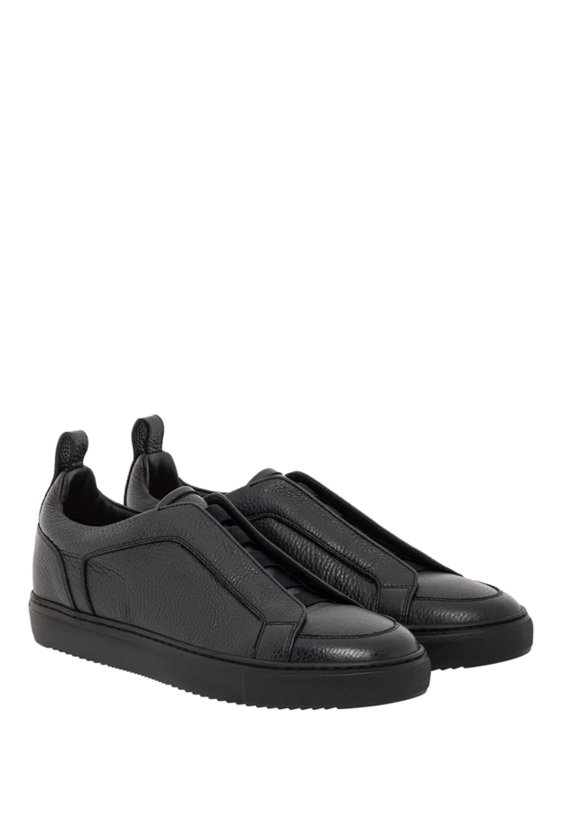 Doucal`s men's leather slip-ons with elastic inserts, black 190876 - photo 3