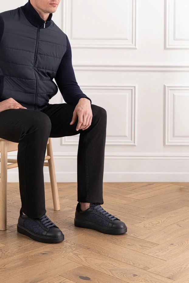 Doucal`s men's leather sneakers with a wool side panel 190877 - photo 2