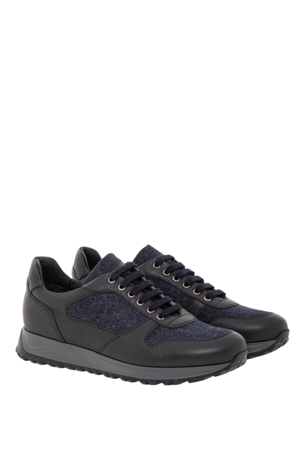 Doucal`s black sneakers with blue textile panels 190878 - photo 3