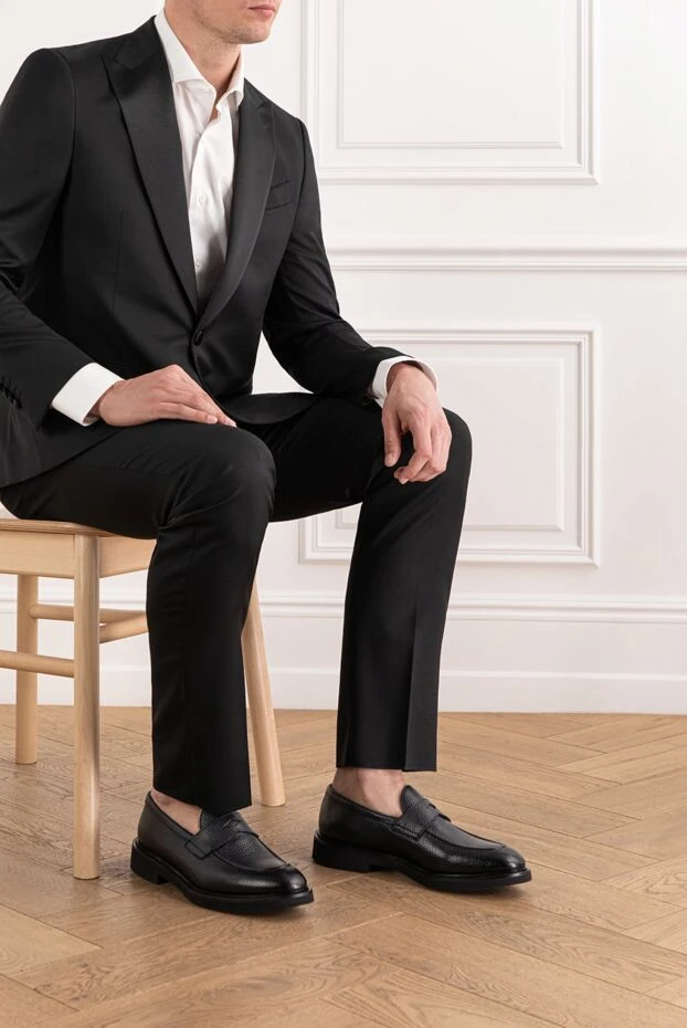 Doucal`s black leather loafers with a strap on the instep 190879 - photo 2