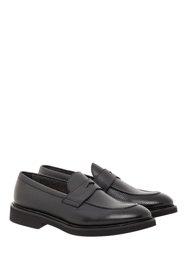 Doucal`s black leather loafers with a strap on the instep 190879 - photo 3