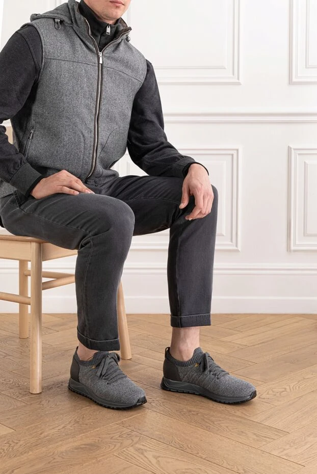 Doucal`s gray knitted fabric sneakers with a leather heel. 190880 - photo 2