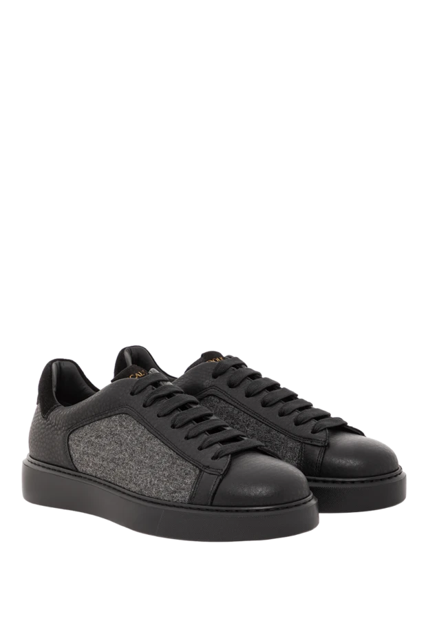 Doucal`s men's black leather sneakers with a textile side panel 190881 - photo 3