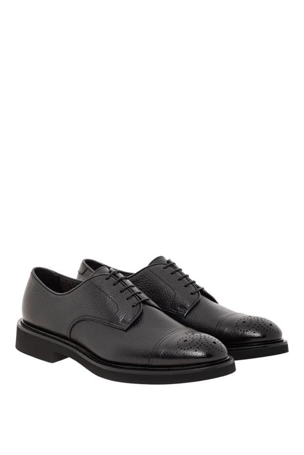 Doucal`s black leather derby shoes with perforated toe 190882 - photo 3