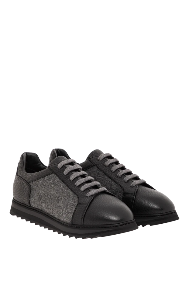 Doucal`s leather and textile sneakers with a ribbed sole 190886 - photo 3