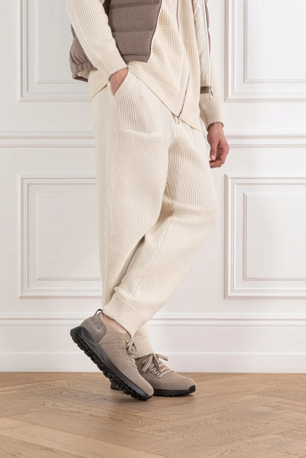Doucal`s beige knit sneakers with a leather heel and black sole. 190888 - photo 2