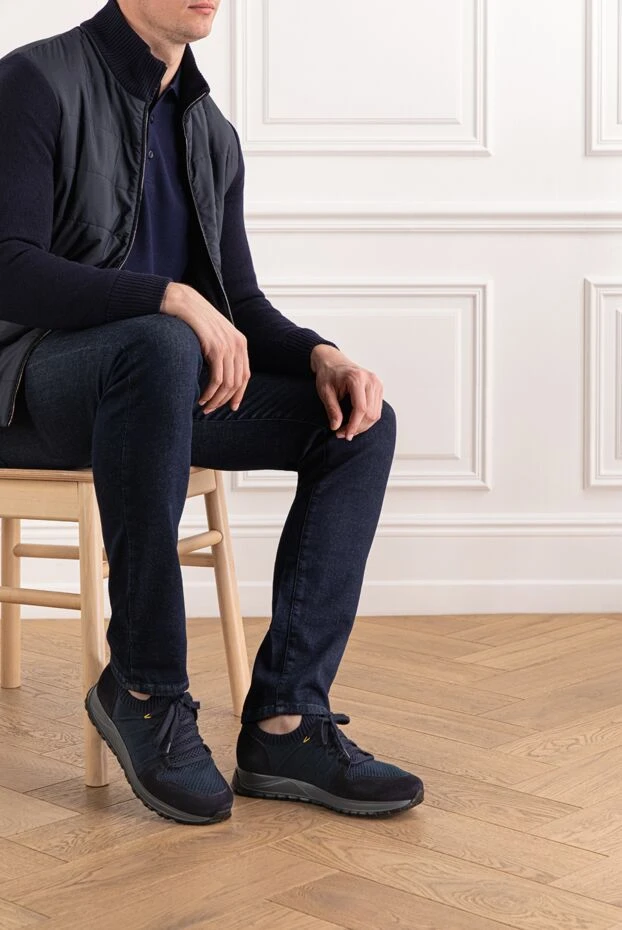 Doucal`s blue breathable textile sneakers with suede inserts 190891 - photo 2