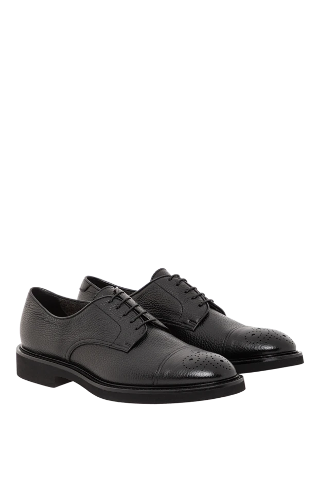 Doucal`s men's black leather derby shoes with decorative perforations 190895 - photo 3