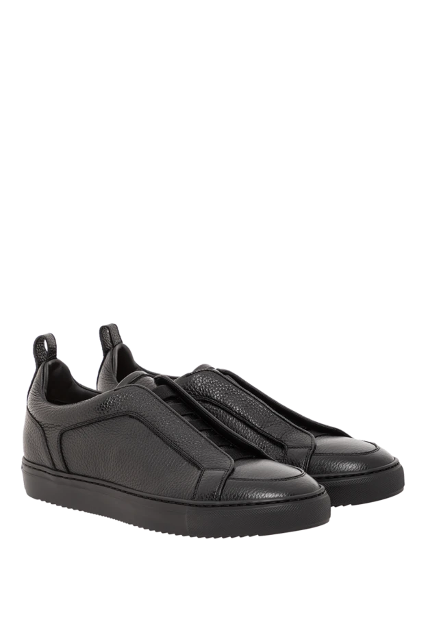 Doucal`s black sneakers made of soft grained leather with elastic straps 190899 - photo 3