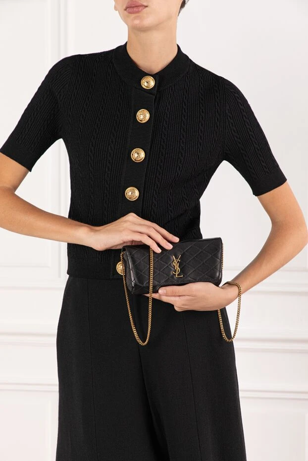 Saint Laurent чорний клатч gaby з гладкої стьобаної шкіри 190905 - фото 2