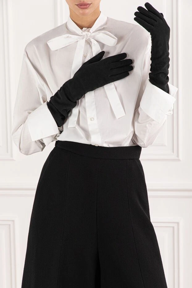 Dior перчатки длинные чёрные из замши с пуговицами 190947 - фото 2