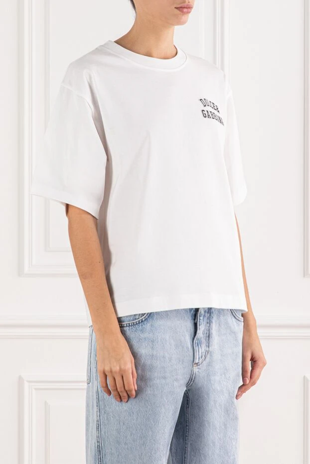 Dolce & Gabbana white cotton t-shirt with a black logo on the chest 190979 - photo 3