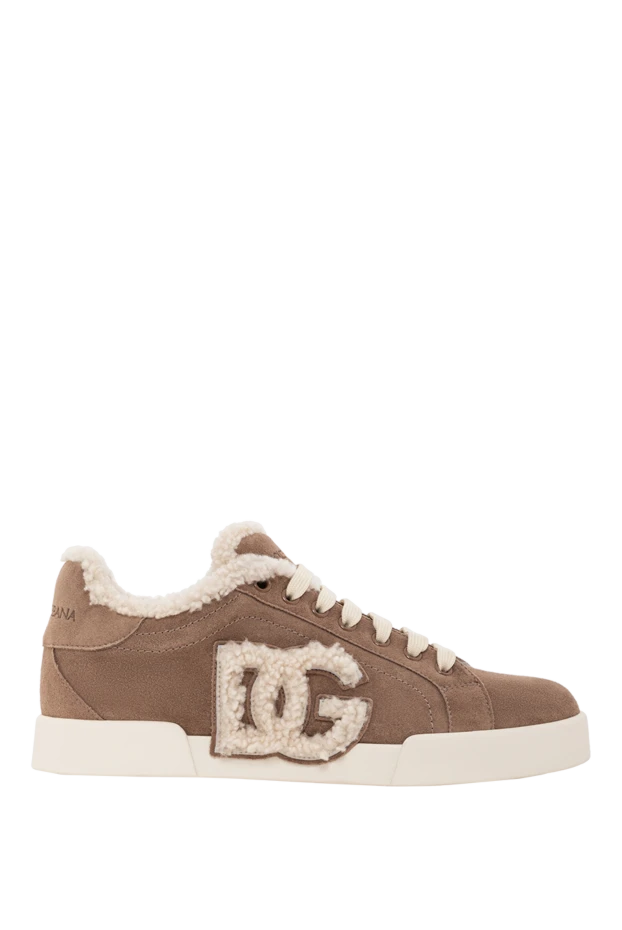 Dolce & Gabbana снікери portofino light з телячої шкіри та овчини коричневі 190980 - фото 1