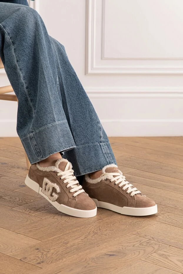 Dolce & Gabbana portofino light calfskin and sheepskin sneakers in brown 190980 - photo 2