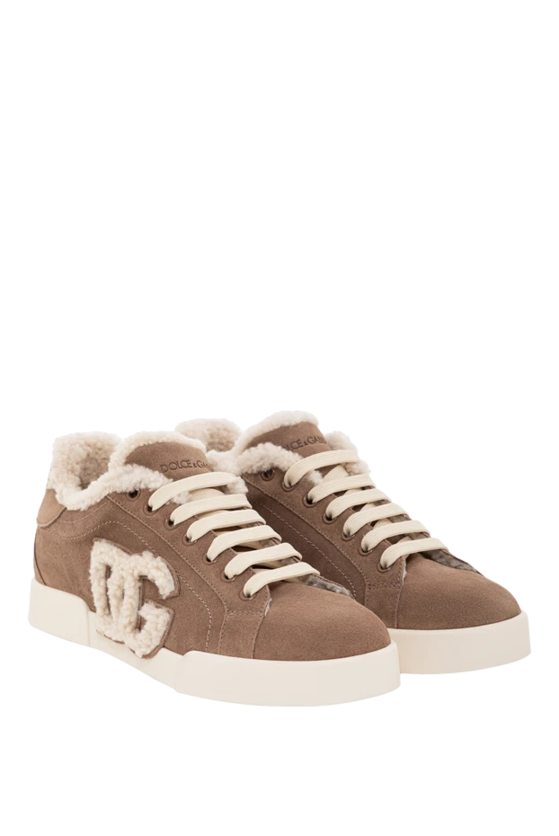 Dolce & Gabbana снікери portofino light з телячої шкіри та овчини коричневі 190980 - фото 2