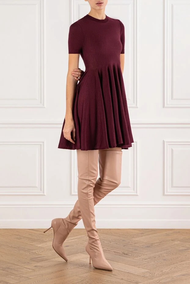 Burgundy wool dress with a flared skirt - photo 2