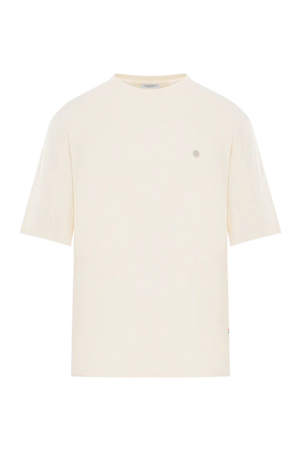 Milk-colored cotton T-shirt with embroidered logo - photo 1