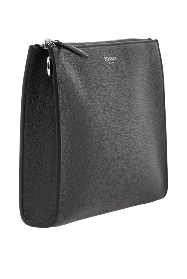 Serapian men's black leather cachemire clutch with wrist handle 191232 - photo 2