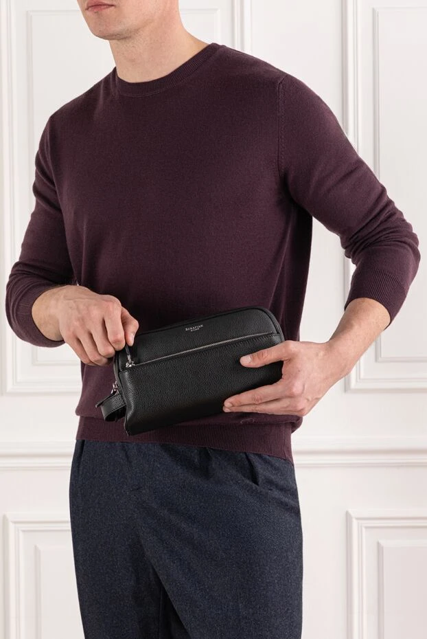 Serapian double-zipped cashmere leather toiletry bagmen's black 191234 - photo 2