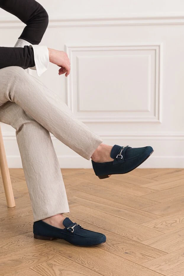 Andrea Ventura blue suede loafers with a polished silver buckle 191258 - photo 2