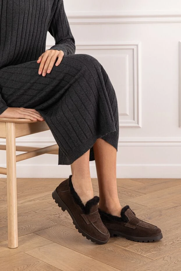 Santoni brown suede loafers with fur lining 191265 - photo 2