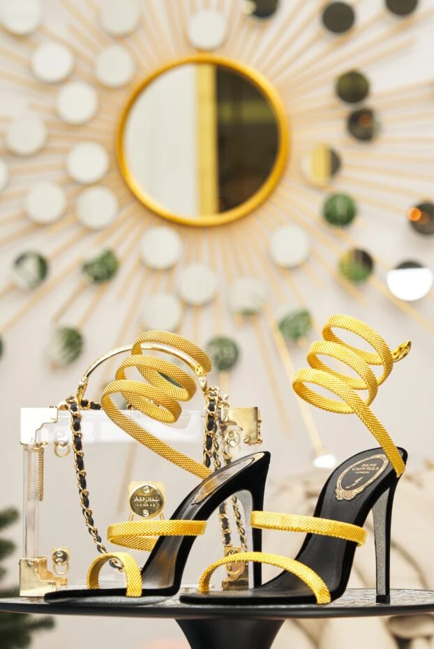 Rene Caovilla trigold cleo black and gold sandals with gold mesh 191269 - photo 2