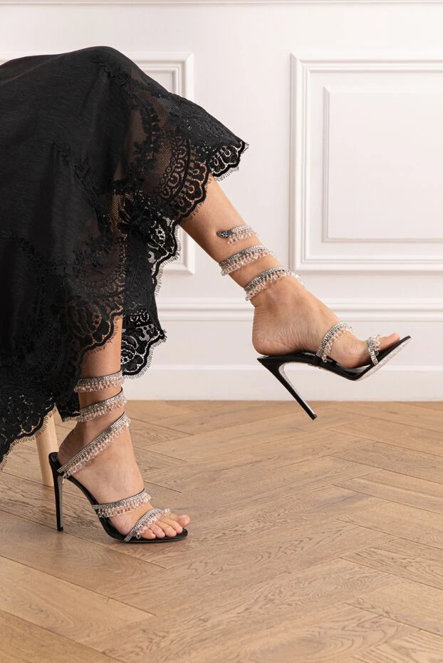 Rene Caovilla black chandelier stiletto sandals with crystal drop embellishments 191273 - photo 2