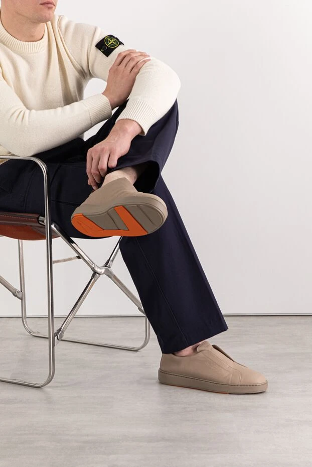 Santoni men's beige leather slip-on sneakers 191279 - photo 2