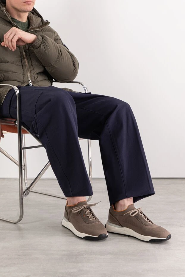 Santoni men's beige sneakers made of stretch knit and leather 191285 - photo 2