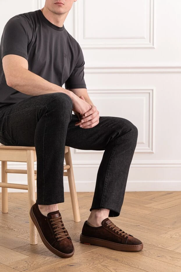 Santoni men's brown suede lace-up sneakers 191291 - photo 2