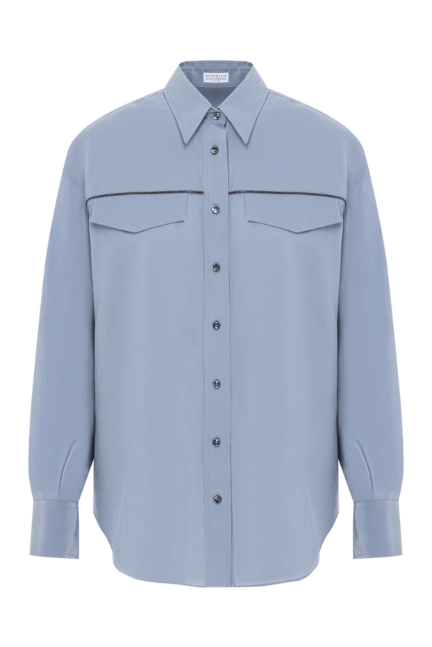Brunello Cucinelli light blue silk shirt with decorative stitching and patch pockets 191298 - photo 1
