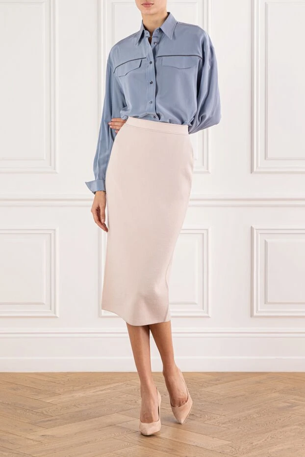 Brunello Cucinelli light blue silk shirt with decorative stitching and patch pockets 191298 - photo 2
