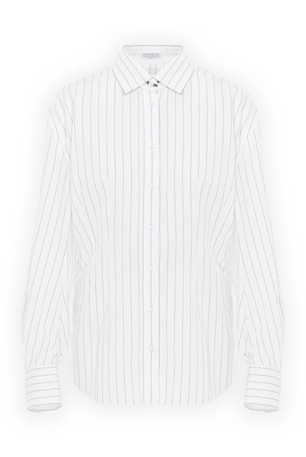 Brunello Cucinelli white cotton and silk shirt with pinstripes 191300 - photo 1
